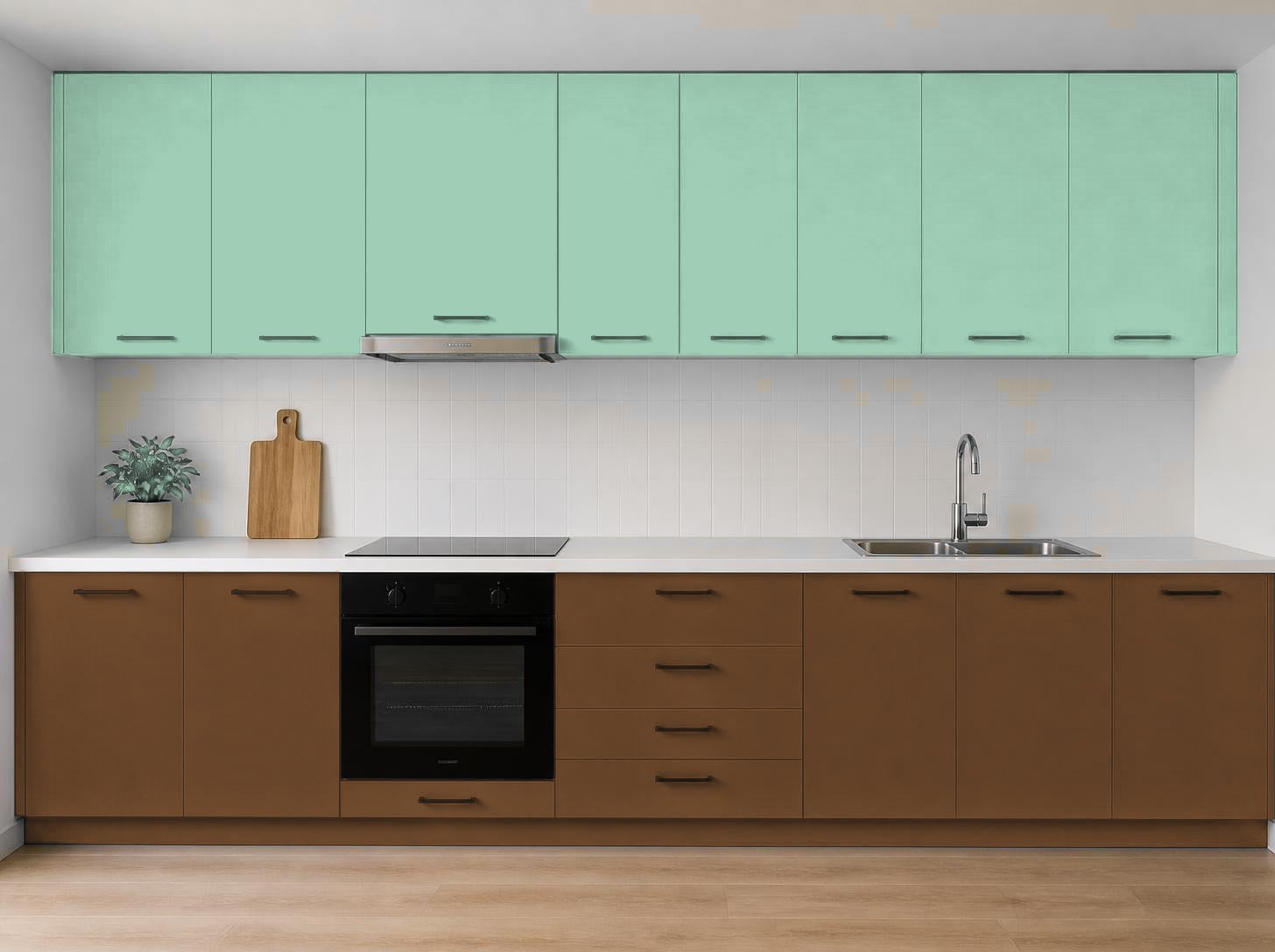 ترکیب رنگ آکواکول ترند سبز نعنایی و x RAL 8007 روی کابینت آشپزخانه